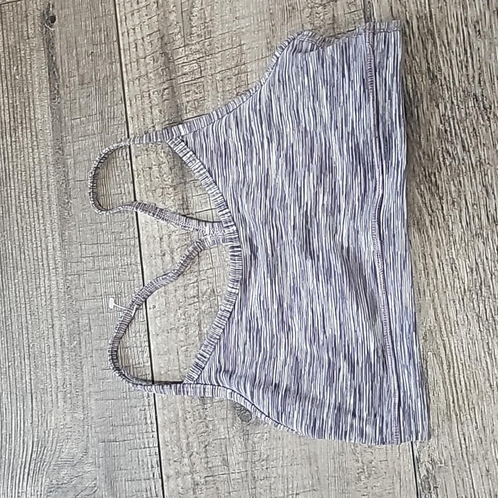 Lululemon Athletica Gray & White Striped Athletic Bra